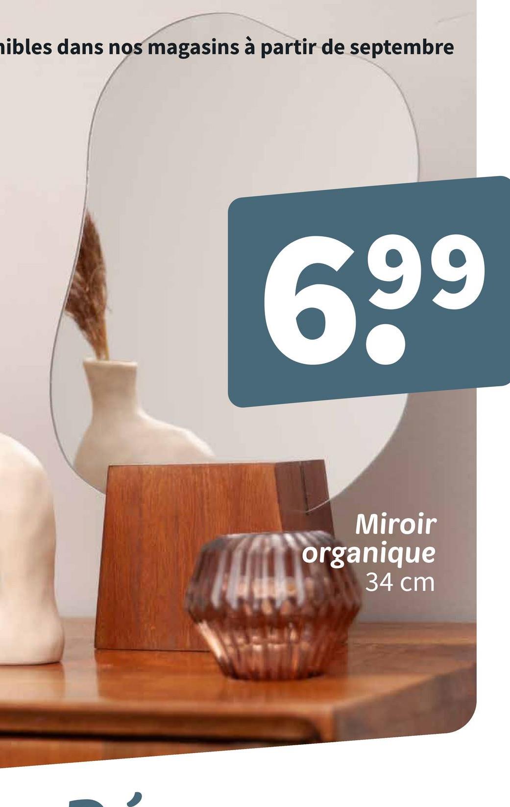 ibles dans nos magasins à partir de septembre
699
Miroir
organique
34 cm