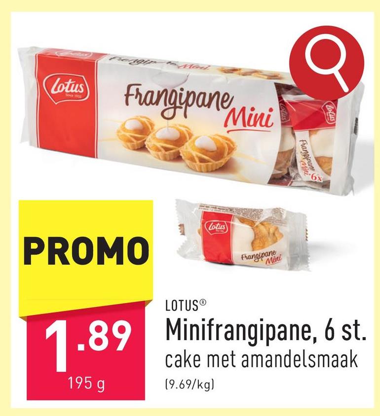 Minifrangipane, 6 st. cake met amandelsmaak, apart verpakt