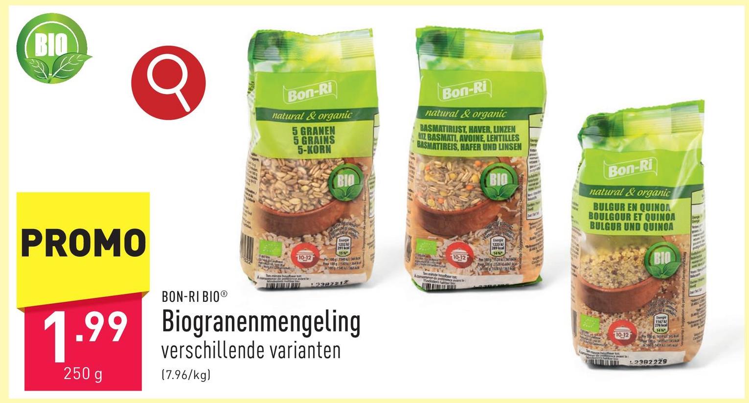 Biogranenmengeling keuze uit quinoa/bulgur, 5 granen en basmati/haver/linzen