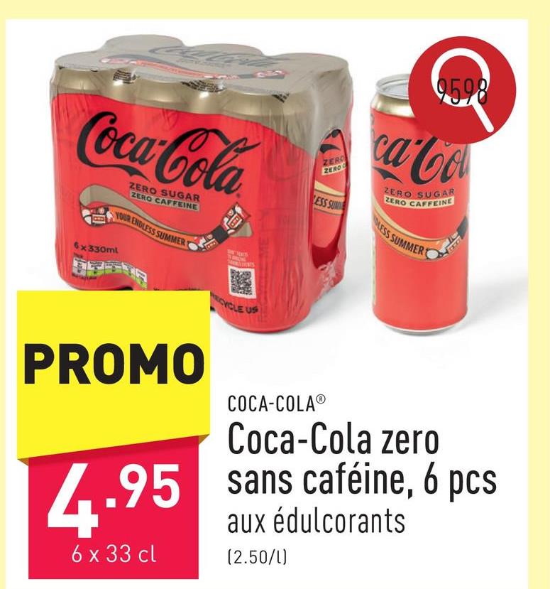 Coca-Cola zero sans caféine, 6 pcs soda aux extraits de plantes, sans sucre ni caféine, aux édulcorants