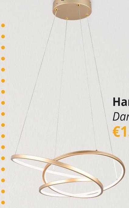 Hanglamp DARVIN XL Met. Goud De DARVIN hanglamp voegt een modern en kunstzinnig accent toe aan elke ruimte. Met zijn speelse, overlappende ringen creëert deze lamp een dynamische en futuristische uitstraling, terwijl de warme, gouden afwerking zorgt voor een luxueuze touch. De strakke lijnen en zwevende constructie maken Darvin niet alleen een bron van verlichting, maar ook een echte eyecatcher die perfect past in een eigentijds interieur. Deze lamp is ideaal voor boven de eettafel, in de hal of woonkamer, waar hij dankzij de geïntegreerde LED-verlichting een sfeervol en diffuus licht verspreidt.&nbsp;