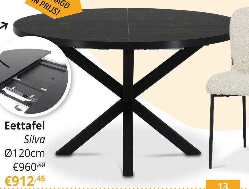 Eettafel Verlengbaar SILVA Noir Ø120/Ø160 Eettafel SILVA in Noir is een super handige tafel om in huis te hebben. Dankzij zijn vernuftig uittreksysteem, kan je in één makkelijke beweging, én zonder hulp van een tweede persoon, je tafel makkelijk uittrekken tot een grotere versie met een diameter van 160cm. Ideaal dus om heel wat vrienden en familie uit te nodigen voor gezellige dinertjes!