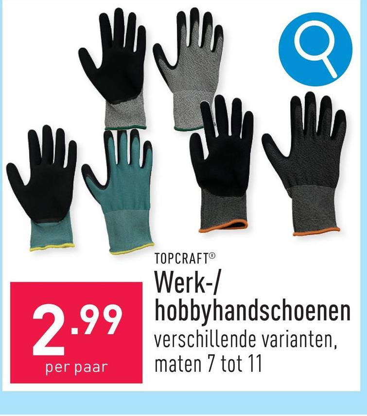 Werk-/hobbyhandschoenen keuze uit verschillende varianten, maten 7 tot 11