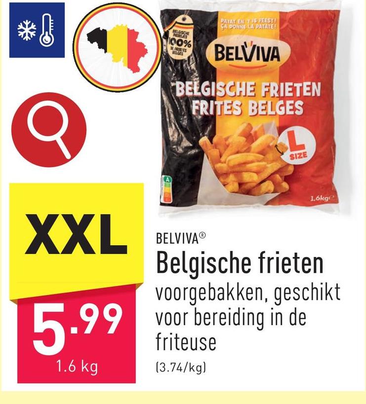 Belgische frieten voorgebakken, geschikt voor bereiding in de friteuse