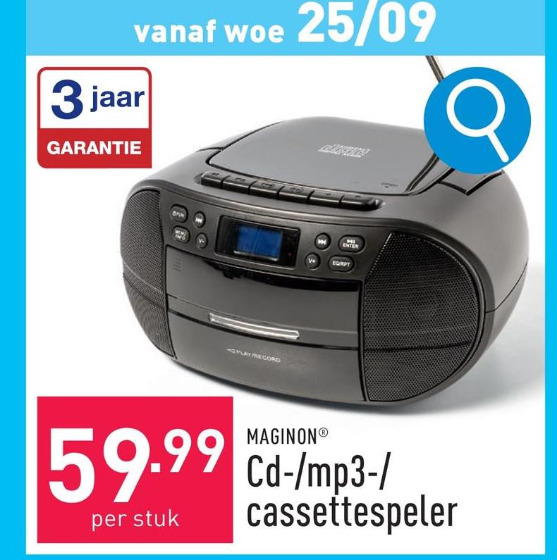 Cd-/mp3-/cassettespeler 23 x 21,7 x 11,9 cmgewicht: 1,2 kgDAB+ en PLL FM-stereoradio met 30 voorkeurzenderscassettedeckaudio-ingang van 3,5 mmhoofdtelefoonaansluiting2 x 2,2 watt RMSlcd-display met blauwe achtergrondverlichtingmp3-weergave vanaf USB-stickcompatibel met cd-r/rw