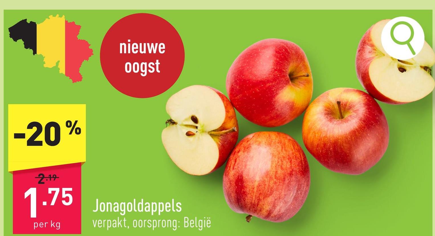 Jonagoldappels verpakt, oorsprong: België