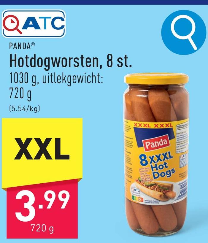 Hotdogworsten, 8 st. 1030 g, uitlekgewicht: 720 g