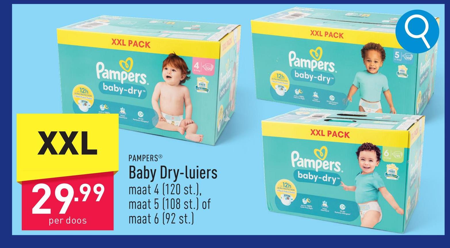 Baby Dry-luiers keuze uit maat 4 (120 st.), maat 5 (108 st.) en maat 6 (92 st.), dermatologisch getest