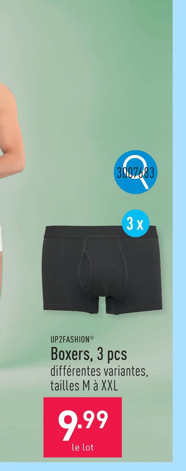 Boxers, 3 pcs coton, extra tight, choix entre différentes variantes, tailles M à XXL, certifiés OEKO-TEX®