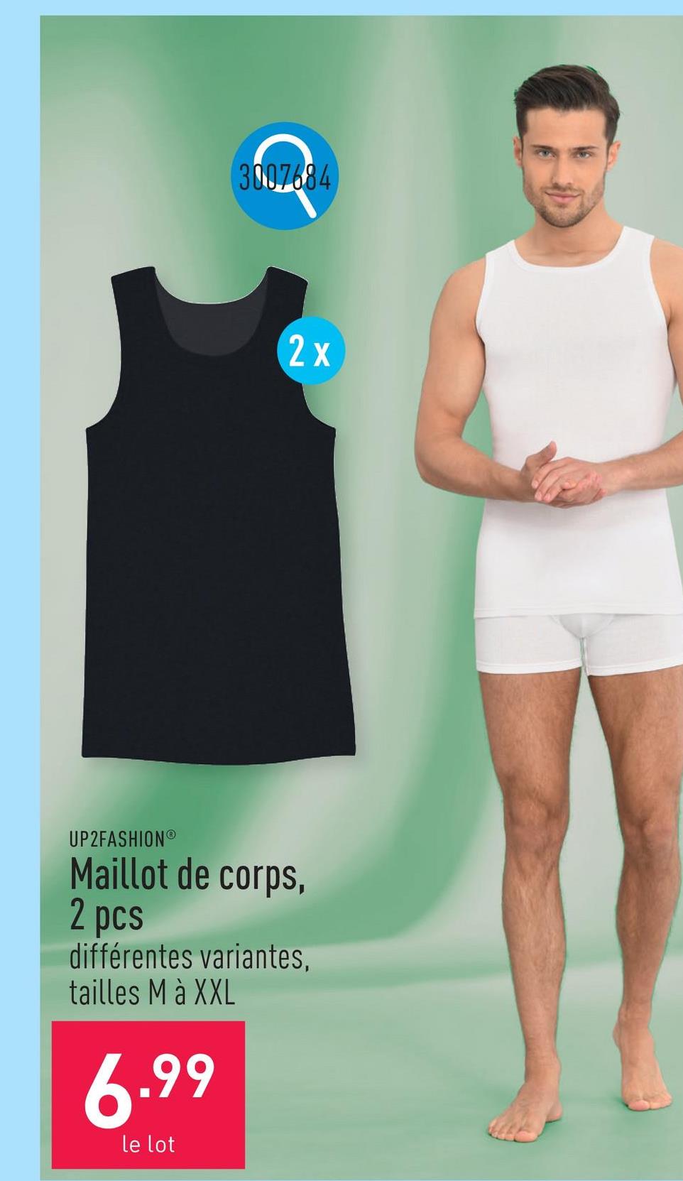 Maillot de corps, 2 pcs coton, extra tight, choix entre différentes variantes, tailles M à XXL, certifié OEKO-TEX®