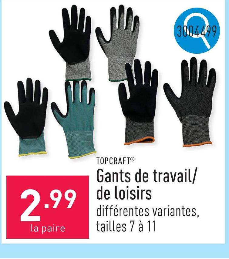 Gants de travail/de loisirs choix entre différentes variantes, tailles 7 à 11