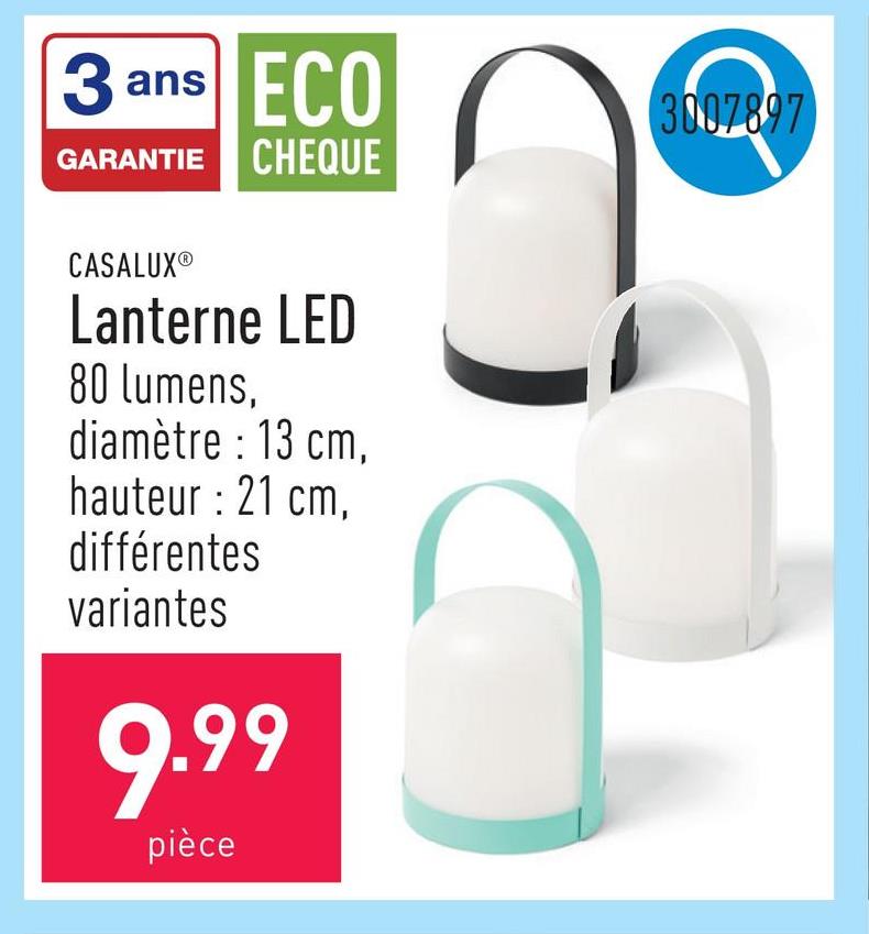 Lanterne LED 80 lumens, diamètre : 13 cm, hauteur : 21 cm, lumière blanc chaud (gradable), usage intérieur et extérieur (IP44), peut aussi être suspendue, choix entre différentes variantes, 3 piles AA incl.