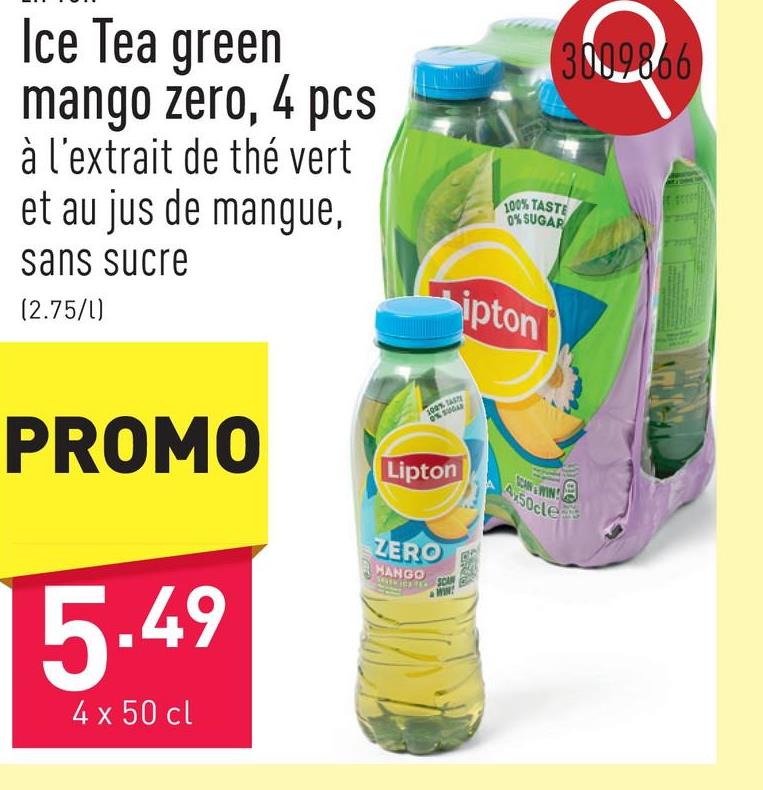 Ice Tea green mango zero, 4 pcs à l'extrait de thé vert et au jus de mangue, sans sucre