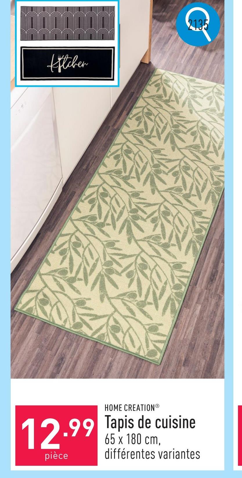 Tapis de cuisine polyamide, 65 x 180 cm, convient au chauffage par le sol, choix entre différentes variantes, certifié OEKO-TEX®