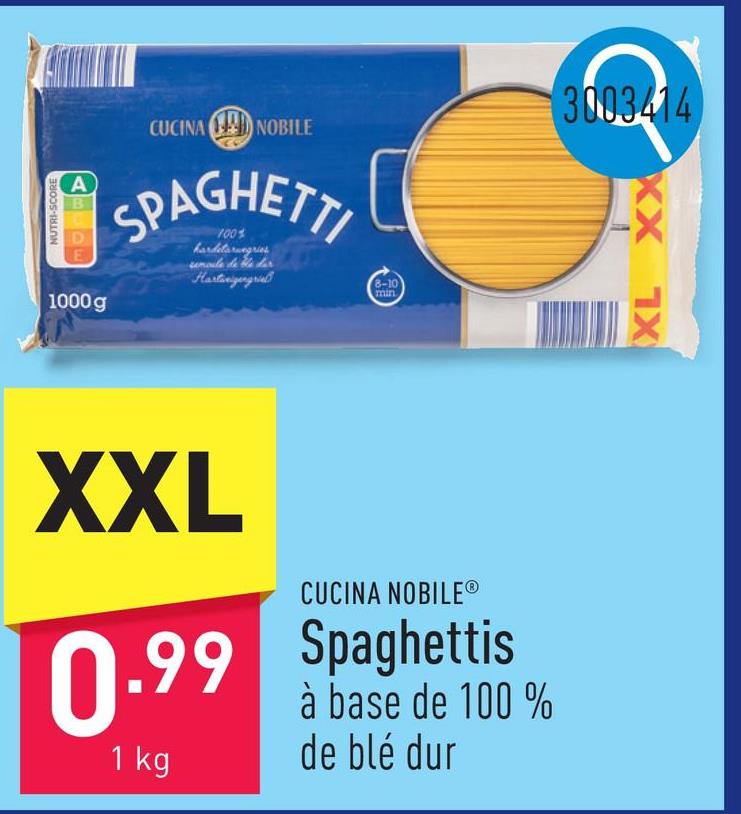 Spaghettis à base de 100 % de blé dur