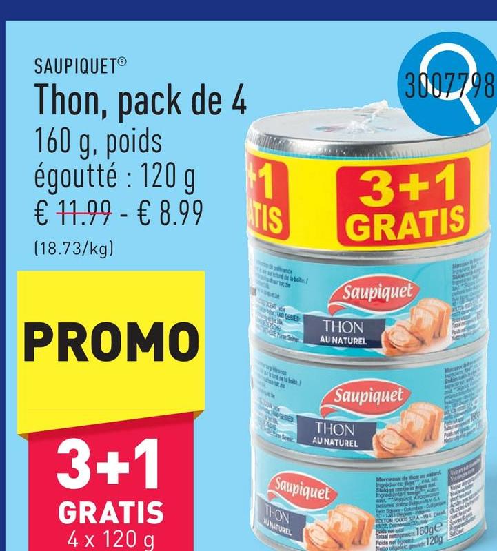 Thon, pack de 4 160 g, poids égoutté : 120 g