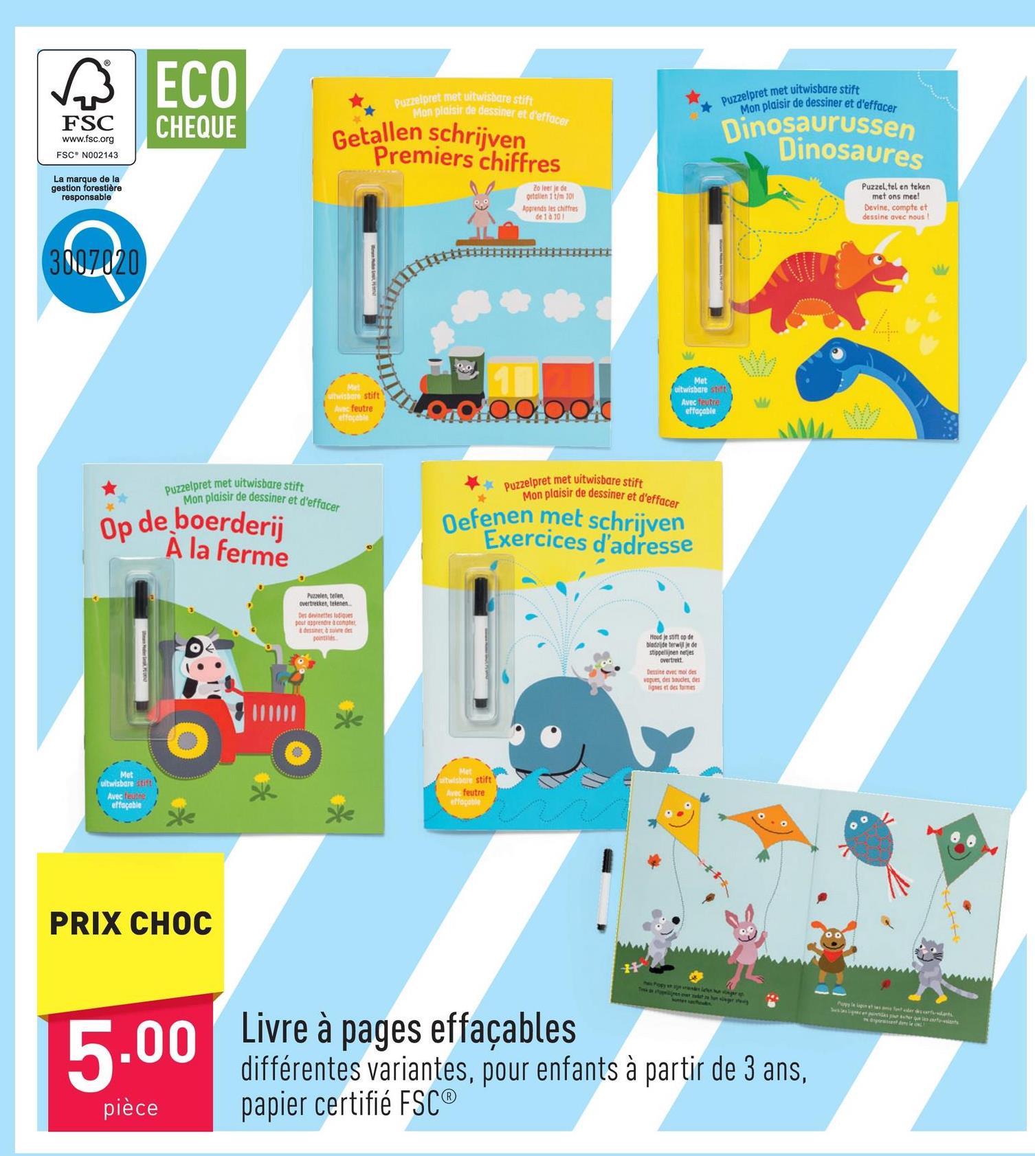 Livre à pages effaçables choix entre différentes variantes, convient aux enfants à partir de 3 ans, papier certifié FSC®