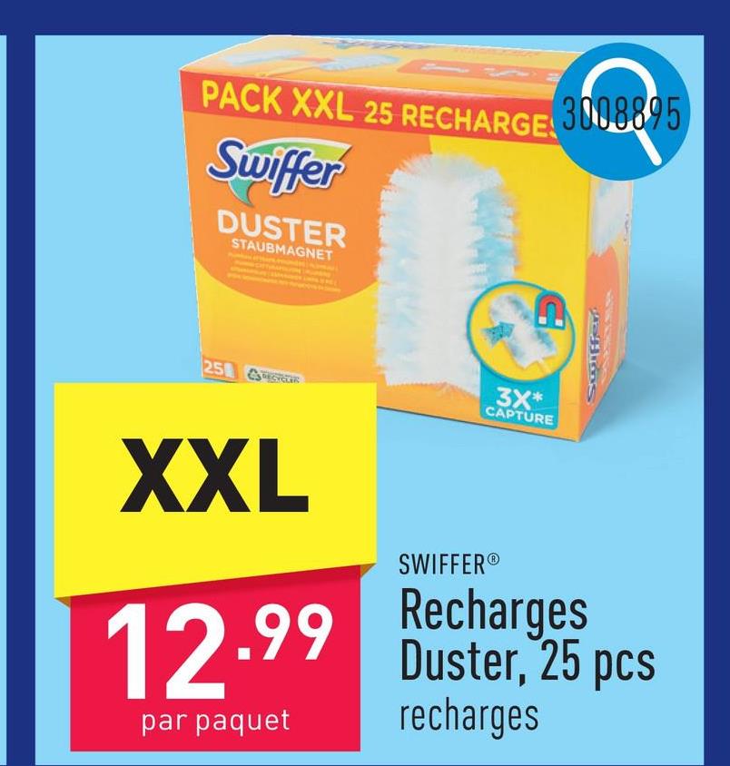 Recharges Duster, 25 pcs recharges pour recueillir la poussière, les poils et les allergènes d’acariens, de chats et de chiens sur les surfaces et les retenir grâce aux milliers de fibres pelucheuses revêtues d’une couche légère