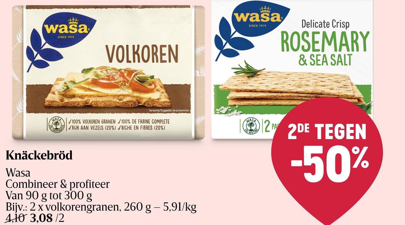 Knäckebröd | Dun | Rosemary & Sea Salt 190g Wasa Cracotten, rozemarijn & zeezout. Een dunne krokante cracker gebakken met volkoren tarwemeel en uitsluitend natuurlijke ingrediënten.