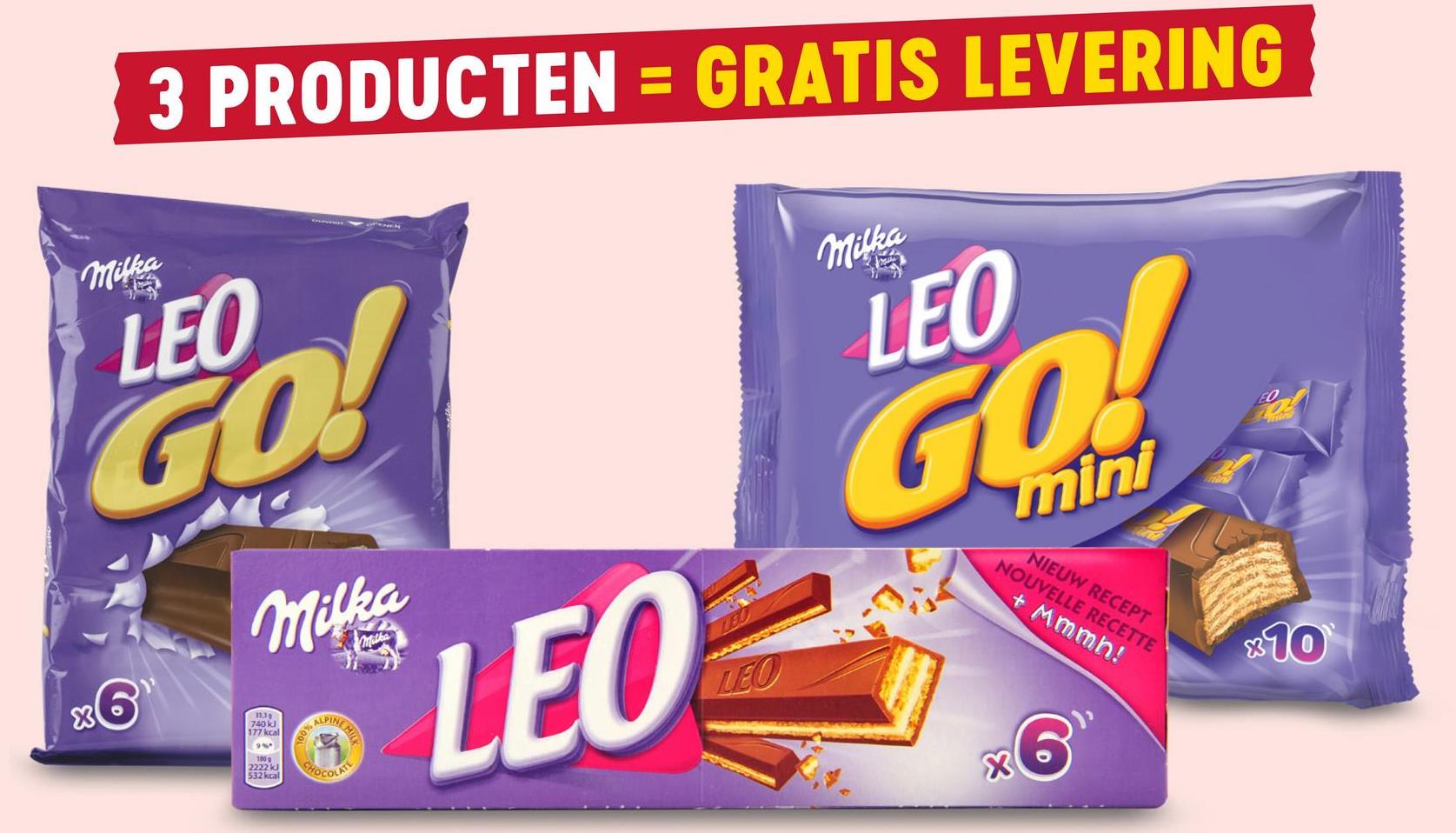 Koekjes | LEO GO | Chocolade | 6 Repen Je favouriete Milka Leo in maxi formaat, om van te genieten als tussendoortje & handig om met je mee te nemen.