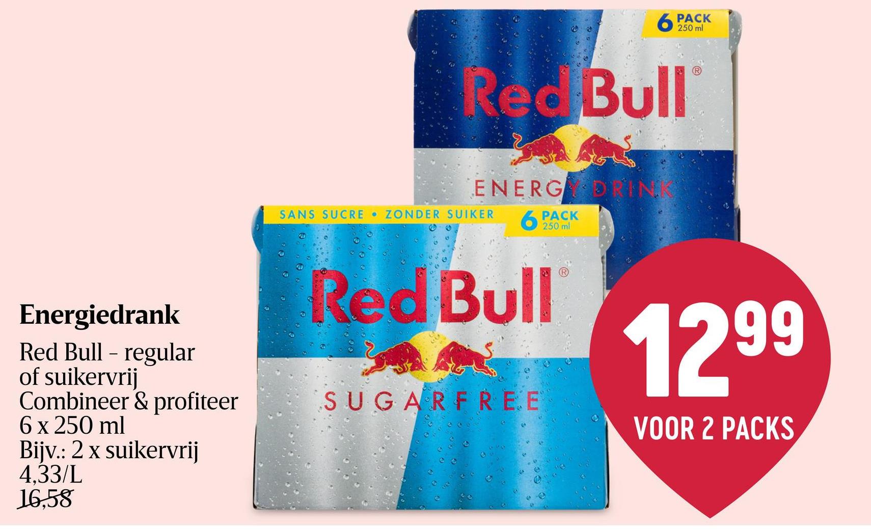 Energy Drink | 6-Pack | 25 cl Een blikje Red Bull bevat cafeïne, taurine, vitamine B en suikers. Red Bull Energiedrank wordt gewaardeerd door topatleten, studenten, professionals en reizigers. STIMULEERT LICHAAM EN GEEST® Red Bull Energy Drinks, 250 ml (6 pack)