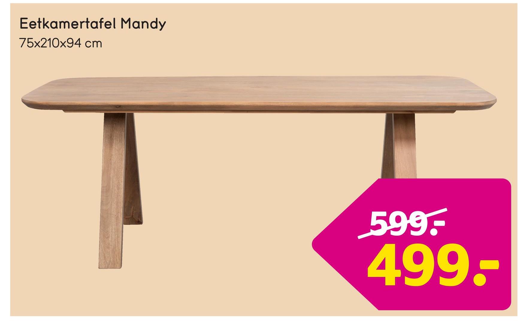 Eetkamertafel Mandy - mangohout - 75x210x94 cm