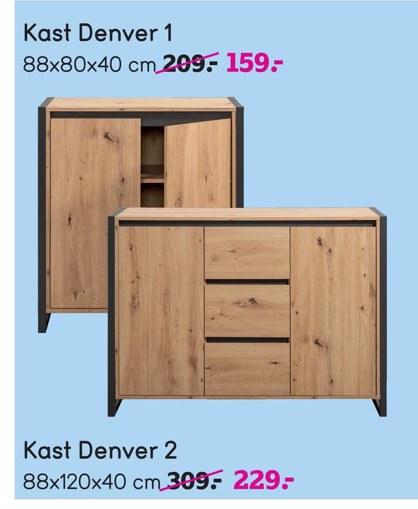 Kast Denver 2 - eiken-/antracietkleur - 88x120x40 cm