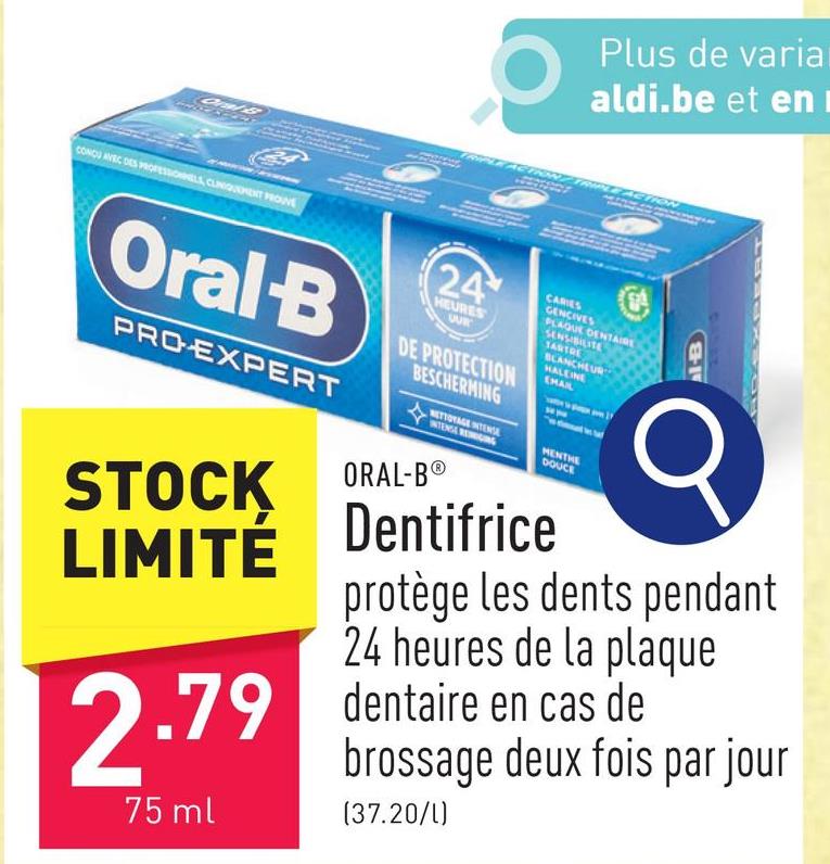 Dentifrice protège les dents pendant 24 heures de la plaque dentaire en cas de brossage deux fois par jour