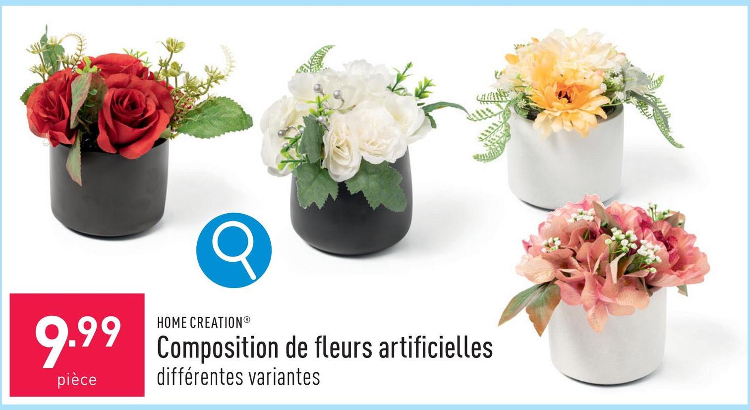 Composition de fleurs artificielles choix entre différentes variantes