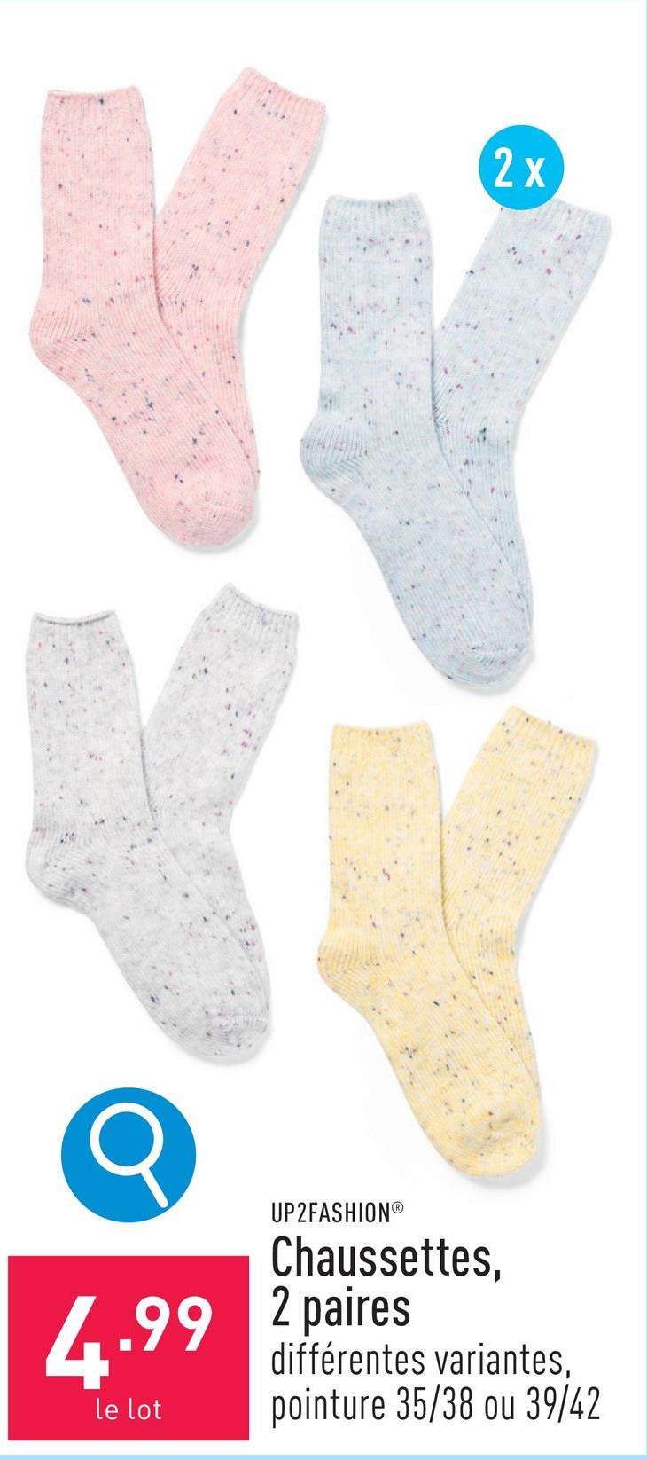 Chaussettes, 2 paires polyacrylique/polyester/élasthanne (Lycra®), choix entre différentes variantes, pointure 35/38 ou 39/42, certifiées OEKO-TEX®