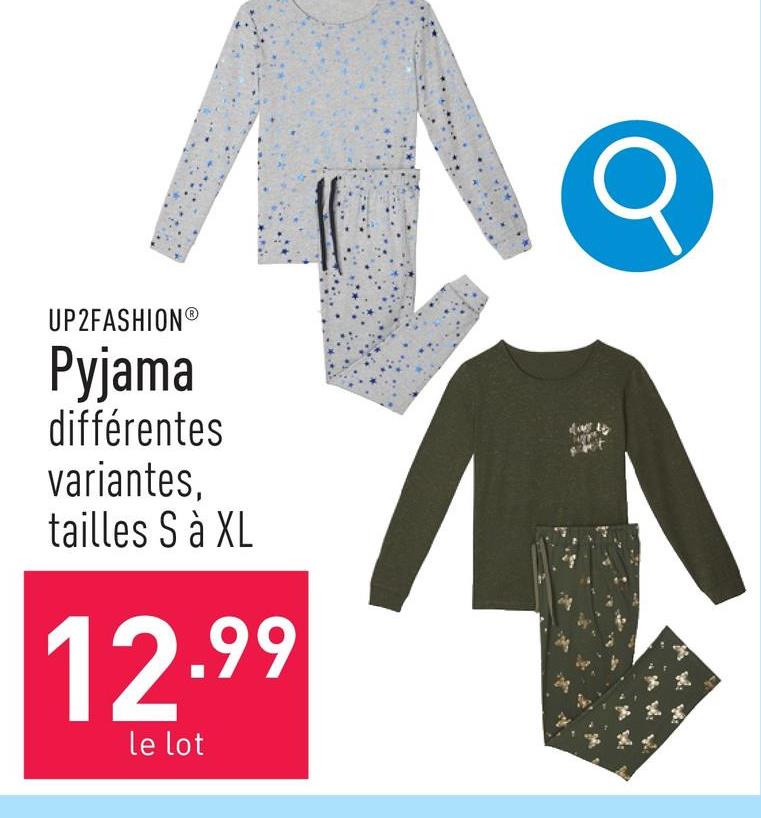 Pyjama coton/polyester ou coton/polyester/fibres métallisées, classic fit, choix entre différentes variantes, tailles S à XL, certifié OEKO-TEX®