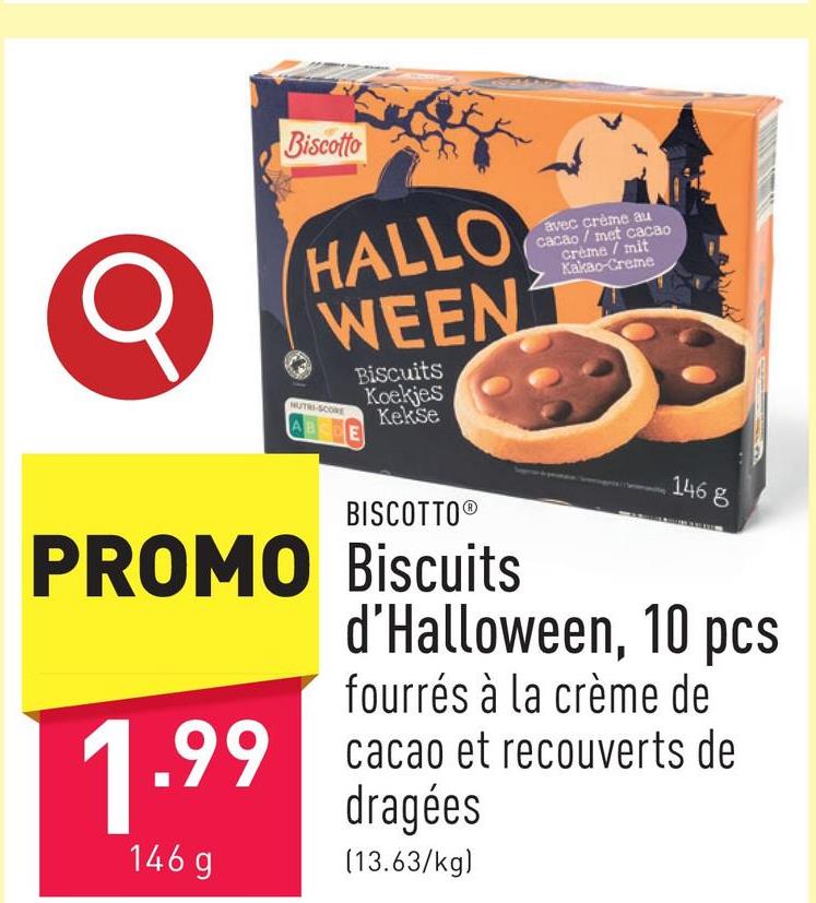 Biscuits d'Halloween, 10 pcs fourrés à la crème de cacao et recouverts de dragées