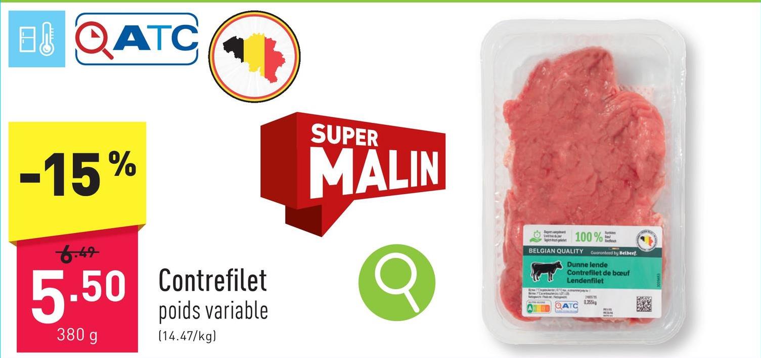 Contrefilet steak de la partie inférieure de l'échine, viande belge de qualité, poids variable, certifié Belbeef