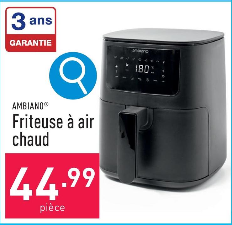 Friteuse à air chaud 1180-1400 W, 8 programmes de cuisson différents (frites, bacon, poulet, steak, pâtisserie, légumes, aliments congelés, poisson), avec fonctions préchauffage et maintien au chaud, réglage de la température, affichage numérique, panier à frire de 3,5 l (résistant au lave-vaisselle)