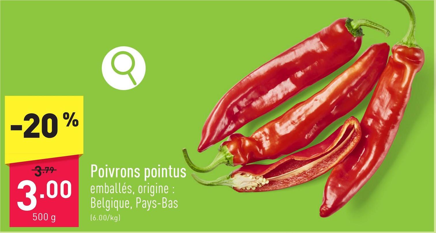 Poivrons pointus emballés, origine : Belgique, Pays-Bas