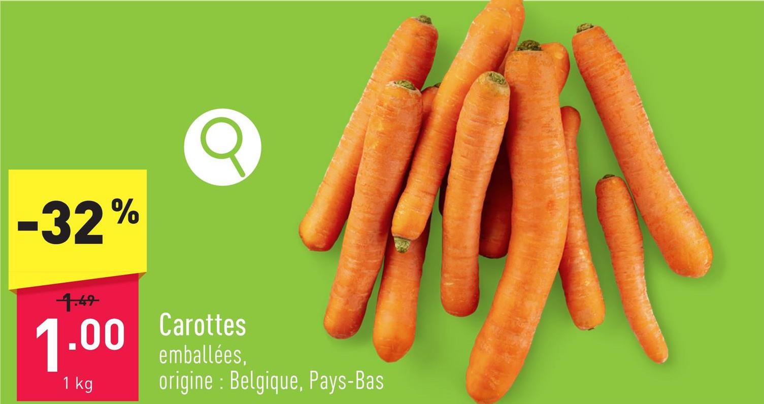 Carottes emballées, origine : Belgique, Pays-Bas