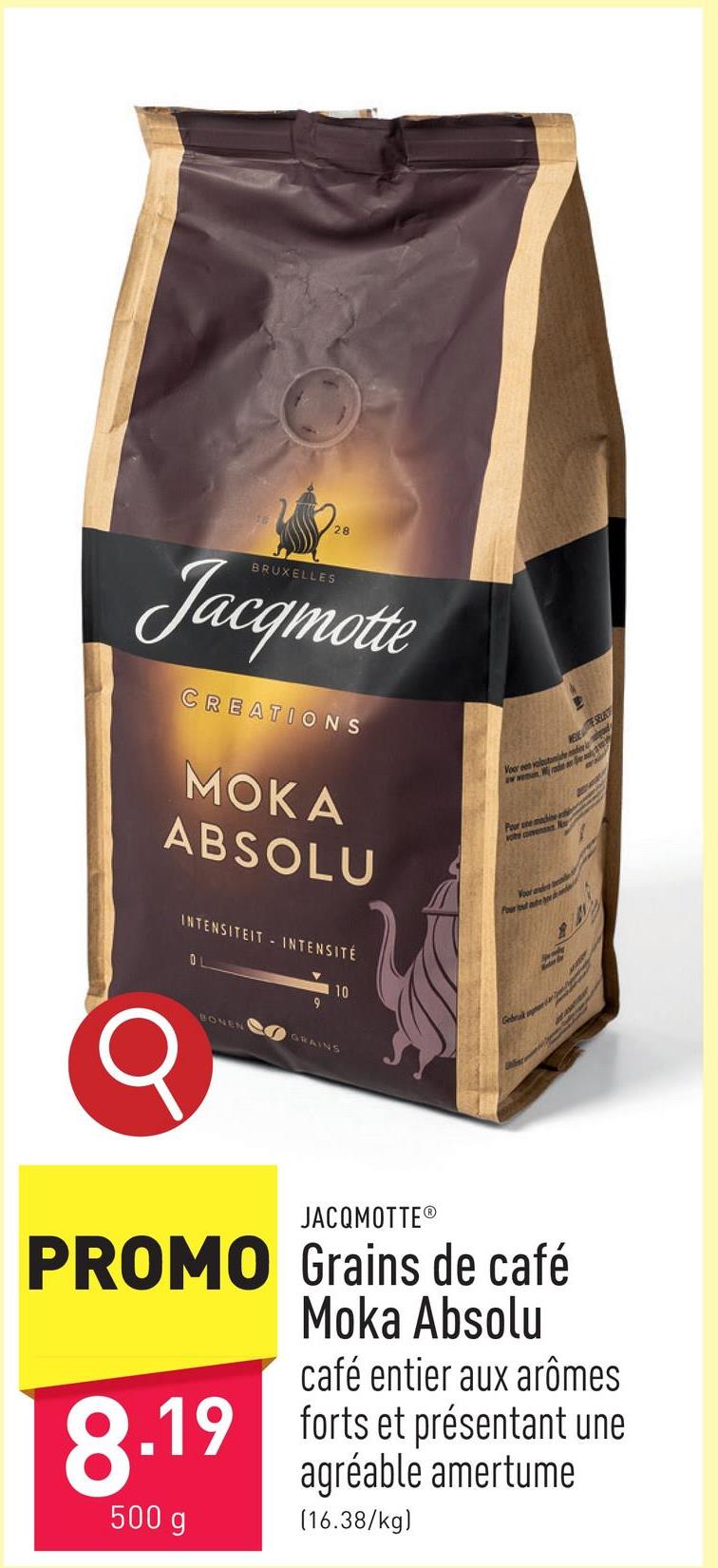 Grains de café Moka Absolu café entier aux arômes forts et présentant une agréable amertume