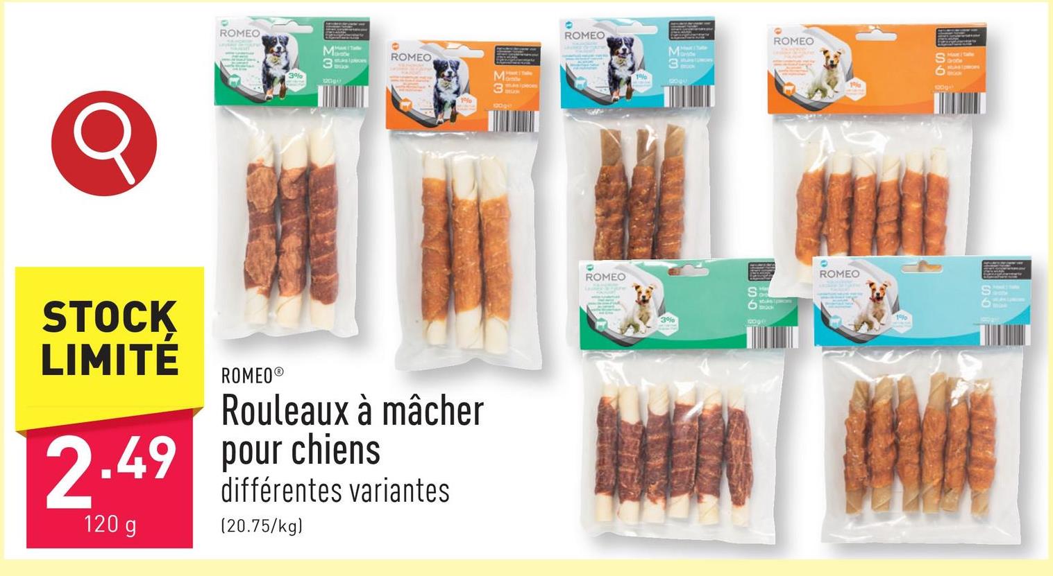 Rouleaux à mâcher pour chiens complément alimentaire, choix entre différentes variantes