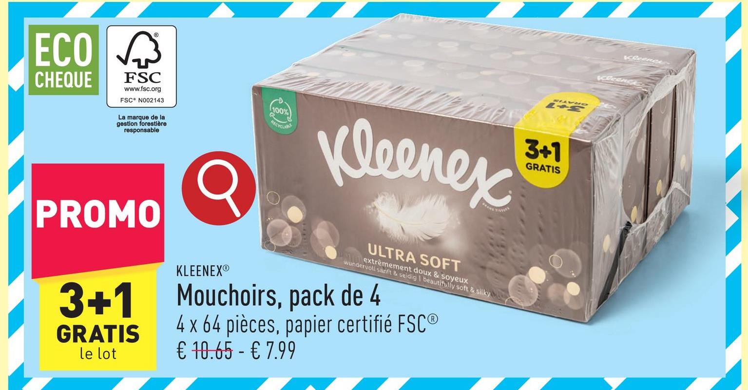 Mouchoirs, pack de 4 4 x 64 pièces, papier certifié FSC®