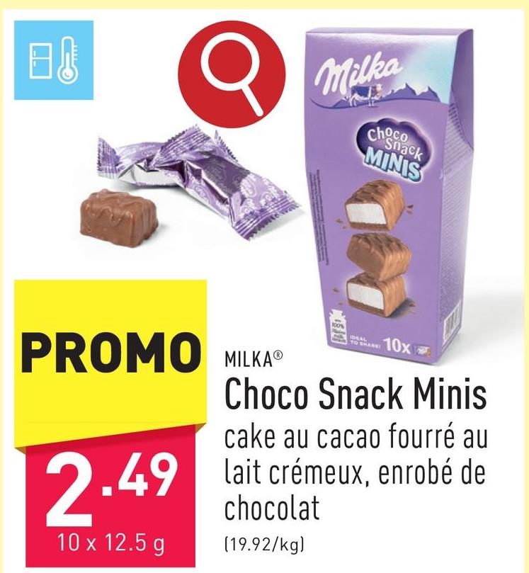 Choco Snack Minis cake au cacao fourré au lait crémeux, enrobé de chocolat