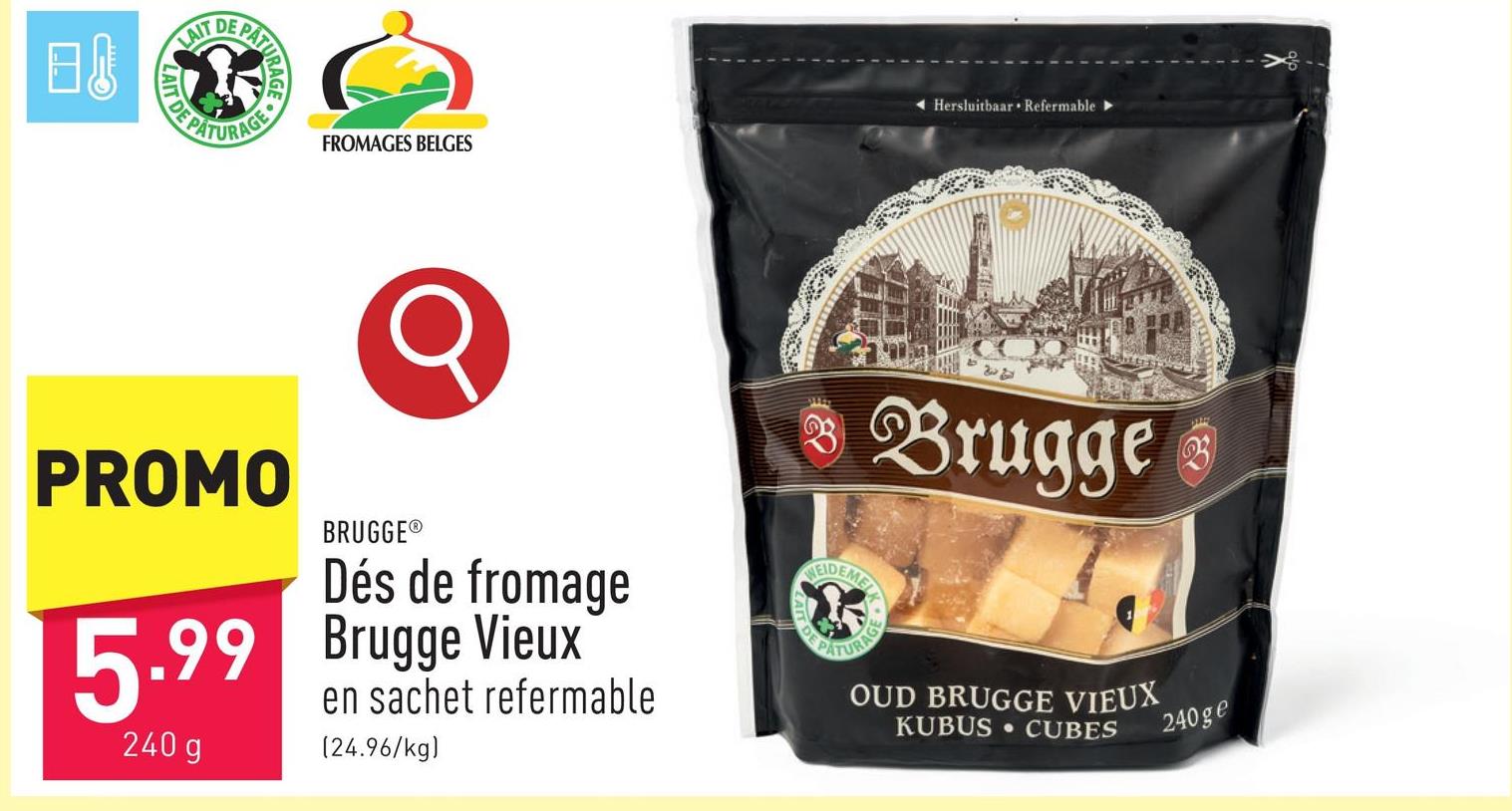 Dés de fromage Brugge Vieux en sachet refermable