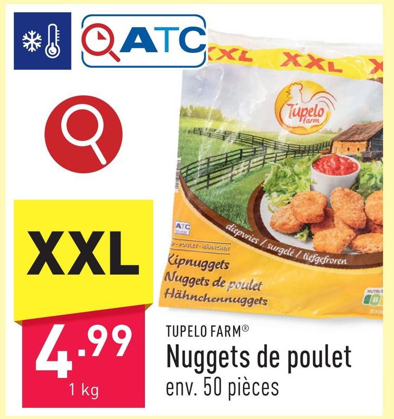 Nuggets de poulet env. 50 pièces, précuits, sans sauce dip