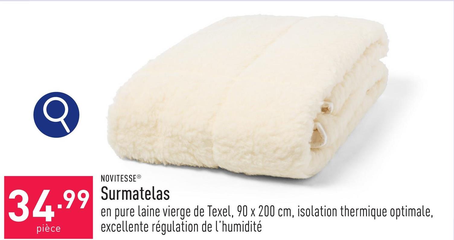 Surmatelas en pure laine vierge de Texel, 90 x 200 cm, isolation thermique optimale, excellente régulation de l’humidité, certifié OEKO-TEX®