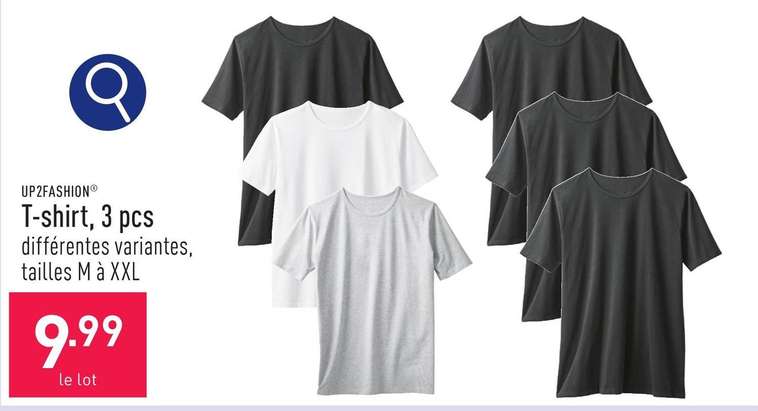 T-shirt, 3 pcs coton/élasthanne (Lycra®) ou coton/viscose/élasthanne (Lycra®), slim fit, choix entre différentes variantes, tailles M à XXL, certifié OEKO-TEX®