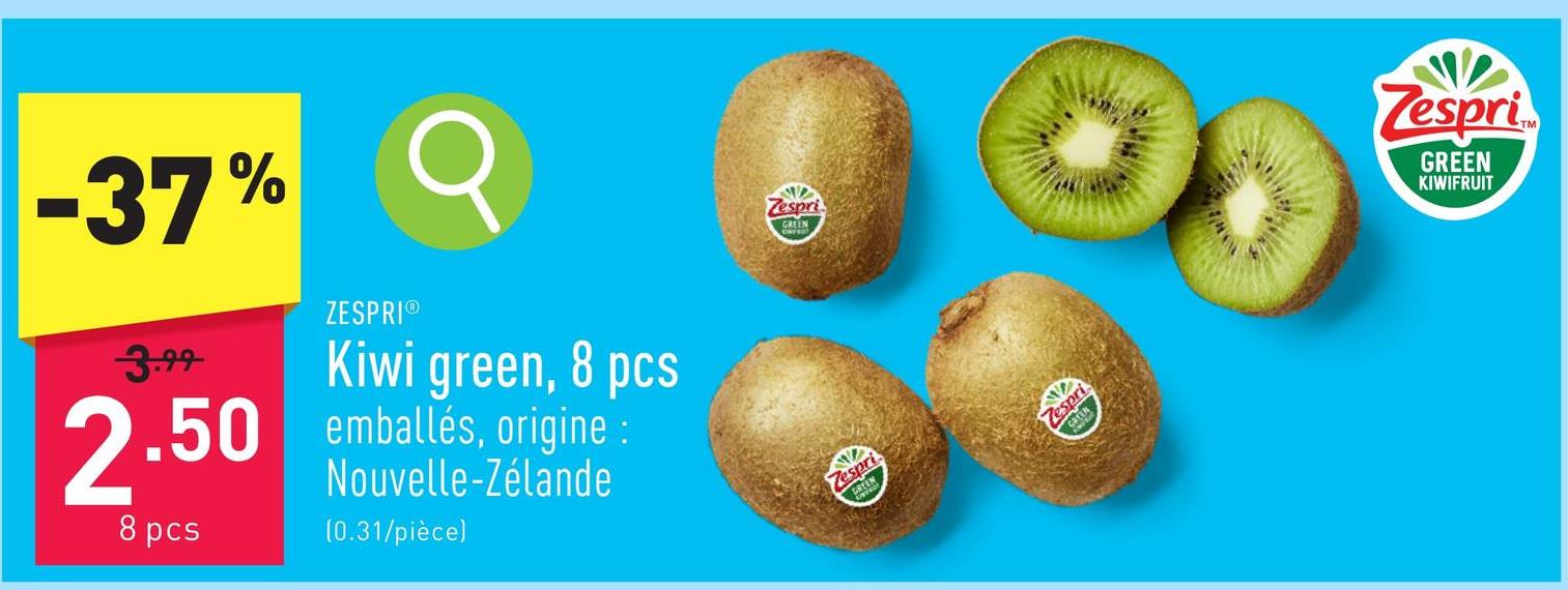 Kiwi green, 8 pcs emballés, origine : Nouvelle-Zélande