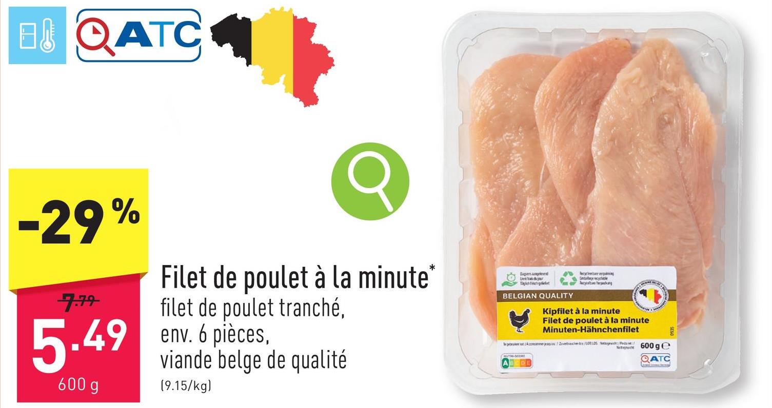 Filet de poulet à la minute filet de poulet coupé en tranches, env. 6 pièces, 100 % de poulet, viande belge de qualité