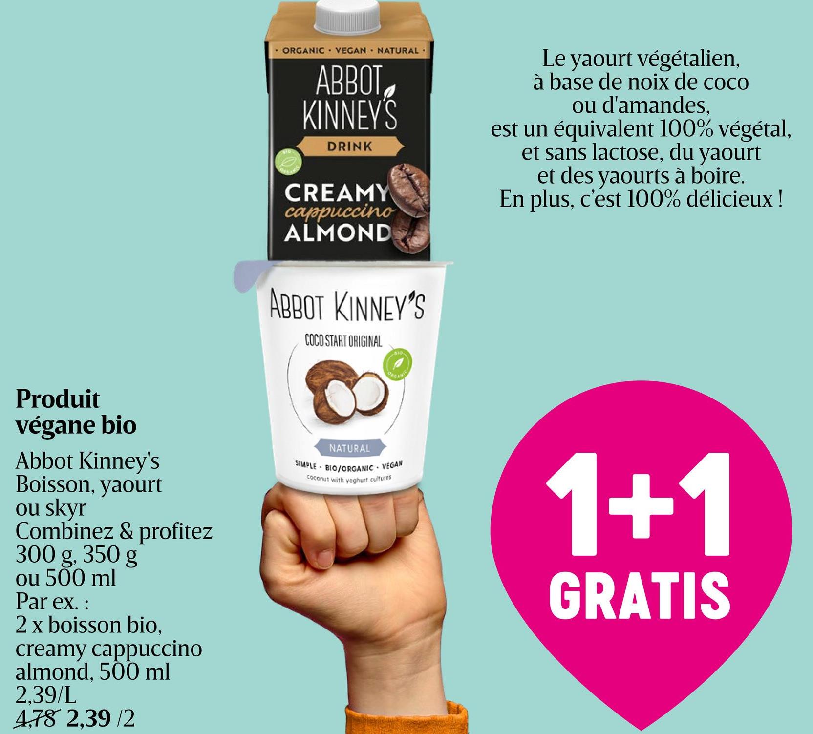 Coco à la Grecque | Bio Une délicieuse alternative végétale au yaourt à la grecque. Enrichi en protéines d'amande. 100% biologique, sans sucres ajoutés et naturellement sans lactose. Mangez-le nature ou avec vos garnitures préférées comme des fruits ou du muesli.