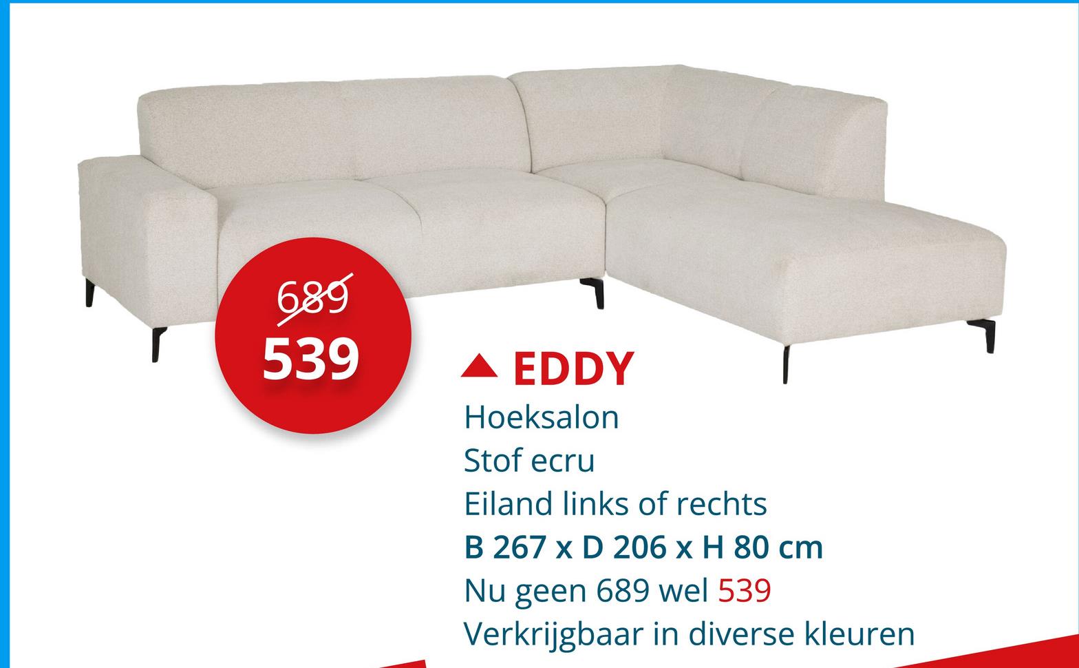 Hoeksalon Eddy 267x206cm - stof - ecru Zitmeubelen Hoeksalons