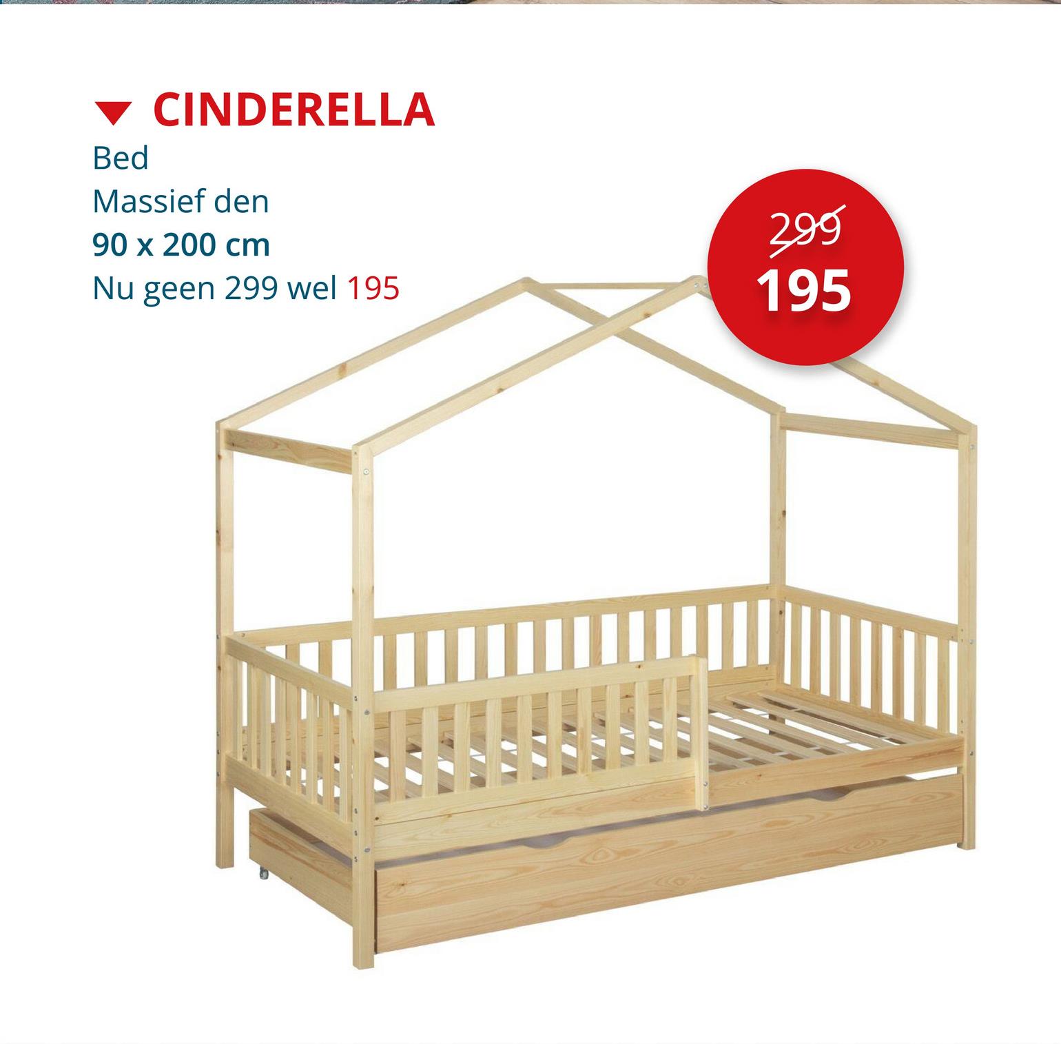 Huisbed Cinderella 90x200cm met bodem opbergruimte - den massief - naturel Bedden & Boxsprings Eenpersoonsbedden Jeugdkamers