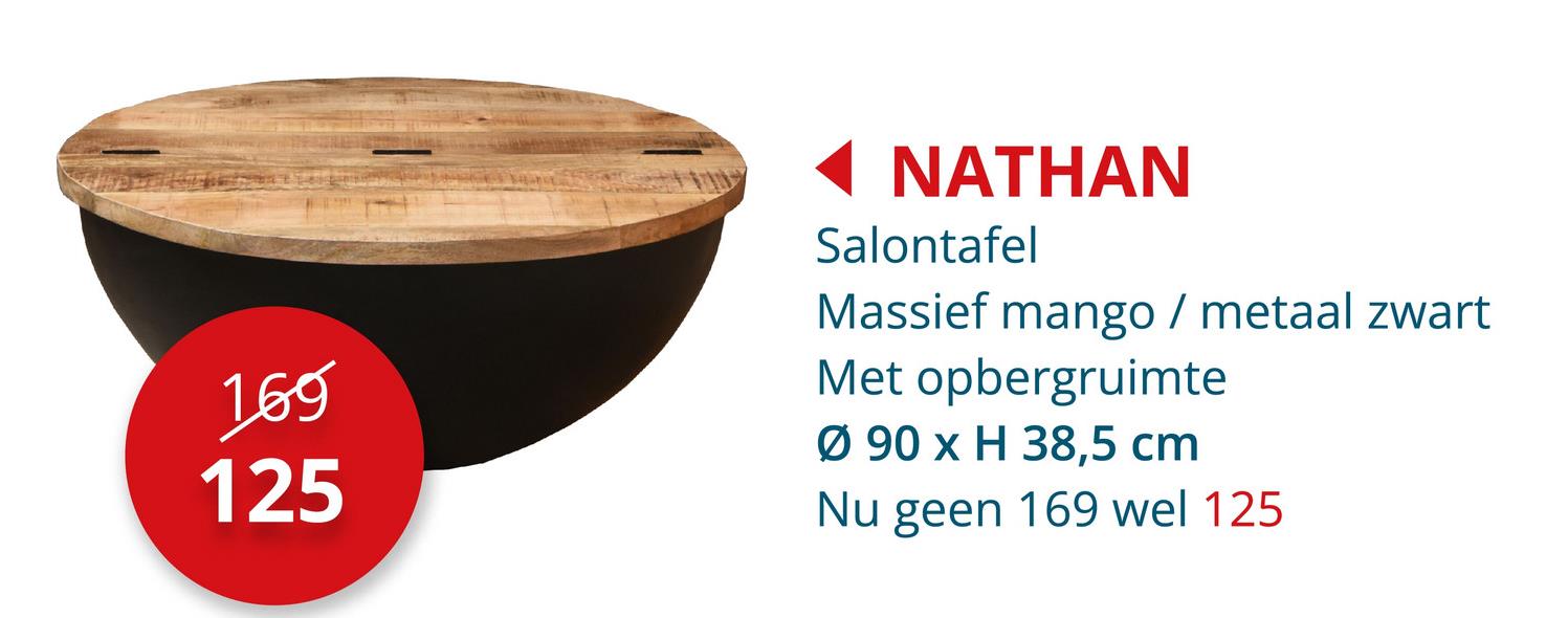 Salontafel Nathan Ø90cm mango massief met opbergruimte Bijzetmeubelen Salontafels